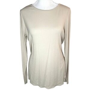 White + Warren Ribbed Long Sleeve Top Sz Small Minimal Beige Pima Cotton Modal